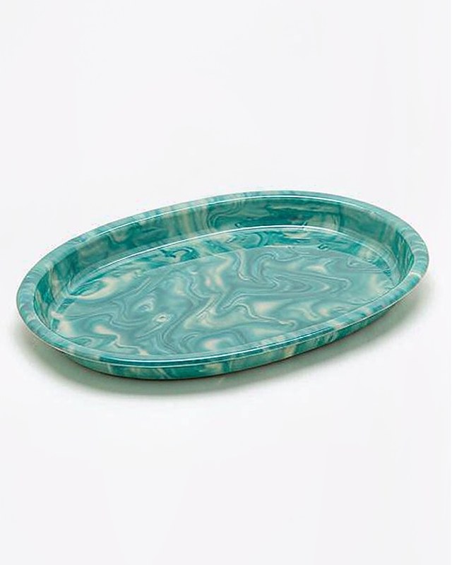 Marble Swirl Serving Tray in Teal
